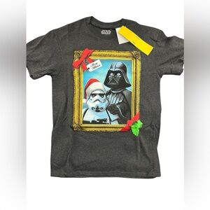 Christmas Star Wars Darth Vader & Stormtrooper Portrait Gray T-shirt, Small